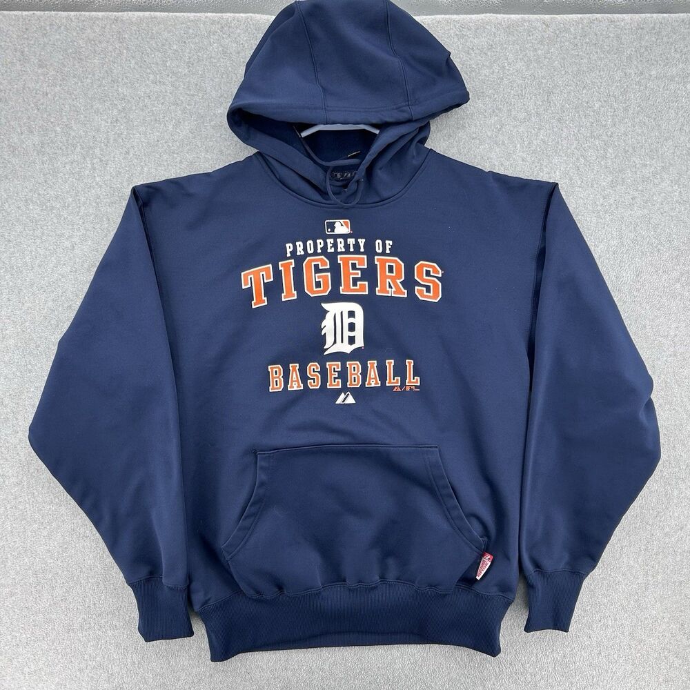 DETROIT TIGERS 2009 Therma Base Pull-Over Hooded Sweatshirt Navy Blue Size M